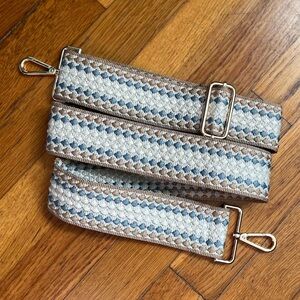 Polka Dot Blue & Beige Crossbody Guitar Purse Strap, Woven, Gold Hardware